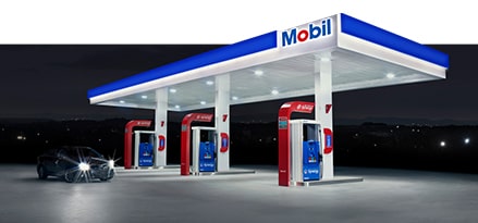 Image of Mobil gas station at night
