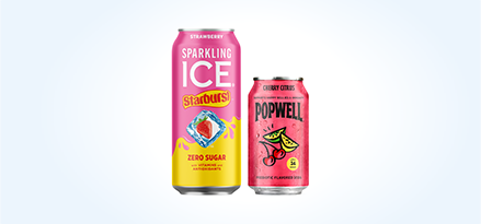 16-oz. Sparkling Ice® STARBURST™ Zero Sugar can and 12-oz. Popwell™ Cherry Citrus can