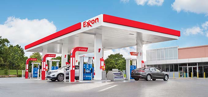 A gas station with Exxon Canopy