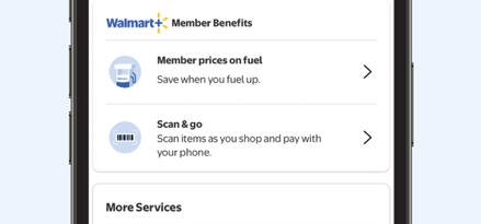 Walmart+ app on Mobile phone