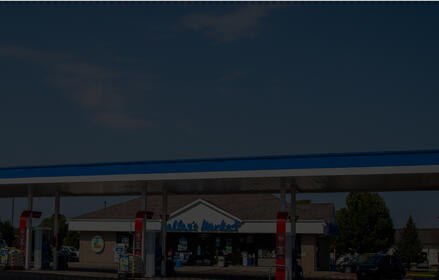 Mobil branded fuel canopy at a mobil station