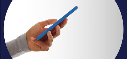 Hand holding a blue smartphone