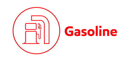 Red fuel pump icon with text: Gasoline
