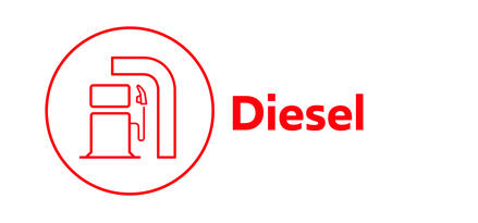 Red fuel pump icon with text: Diesel