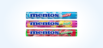 3 1.32-oz Mentos® rolls in various flavors. Earn 100 points. Buy 2 1.32-oz Mentos® rolls.