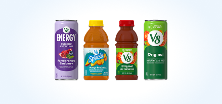 4 various V8® beverages. Earn 100 points. Buy 2 11.5-oz.–16-oz. V8® beverages.