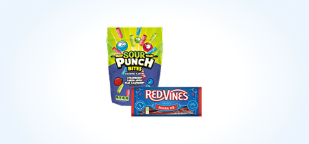 Sour Punch Bites package and box of Red Vines®.