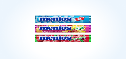 3 Mentos® Rolls in mint, fruit and strawberry flavors.