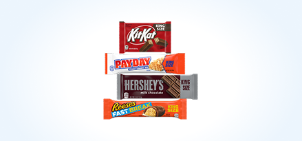 Kit Kat®, Payday, Hershey’s, and Reese’s Fast Break bars.