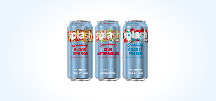 3 Splash Refresher™ Sparkling Water cans in blood orange, kiwi strawberry and rocket freeze flavors.