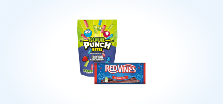 Sour Punch® Bites package and box of Red Vines®.