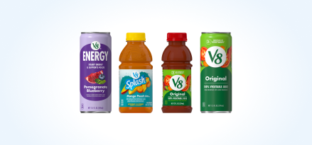 4 various V8® beverages.