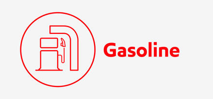 Red fuel pump icon with text: Gasoline