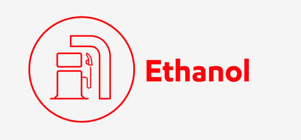 Red fuel pump icon with text: Ethanol