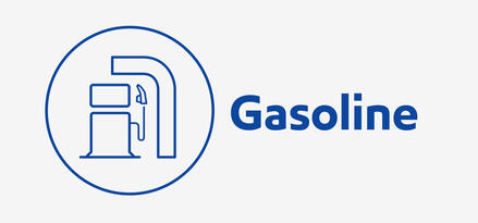 Blue fuel pump icon with text: Gasoline