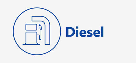 Blue fuel pump icon with text: Diesel
