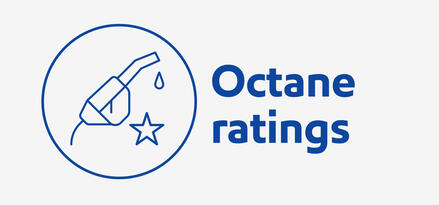 Blue fuel nozzle icon with text: Octane ratings