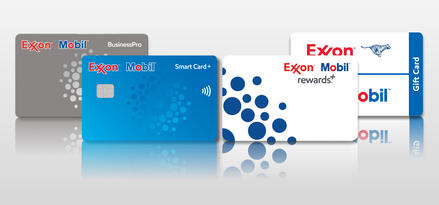 Group of payment cards: Exxon Mobil Business Pro card, Exxon Mobil Smart Card plus, Exxon Mobil  Rewards plus, Exxon Mobil  gift card